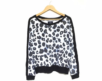 Selten ! American Eagle Outfitters Leapord Polkadot Kleines Logo Stickerei Rundhals-Sweatshirt Pullover Spellout Pullover Vintage / Größe Medium