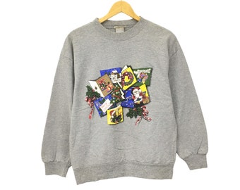 Rare! Joy Merry Christmas Basic Editions Vintage 90s Big Logo Crewneck Sweatshirt Jumper Pullover Style Fashion Brand / Size Medium