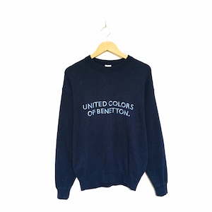 Rare! 90s United Colors Of Benetton Made In Italy Big Logo Embroidery Spellout Vintage Crewneck Sweatshirt Jumper Pullover / Size Small