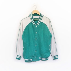 Rare! Vintage Varsity Jacket Nice Colours Plain Button Pullover Sweatshirt Size Large