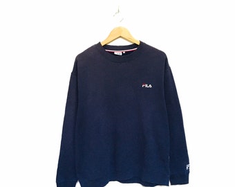 ¡Excepcional! Sudadera Fila con logo pequeño bordado, estilo vintage de los 90, cuello redondo, estilo pulóver, ropa deportiva, estilo urbano, moda / Talla XL