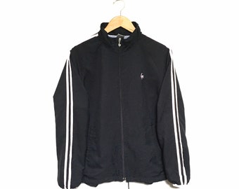¡Excepcional! Sudadera vintage con bordado de logo pequeño de Le Coq Sportif, estilo jersey con cremallera completa, estilo urbano de moda, talla mediana.