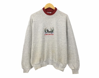 Rares ! Vintage des années 90 Lakewood Duck Made In USA gros logo broderie Spellout ras du cou sweat-shirt pull pull Style / taille XL