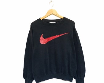 Rare! Nike Swoosh 90s Big Logo Embroidery Spellout Crewneck Sweatshirt Jumper Pullover Sweter Vintage Sportswear Streetwear/ Size Large