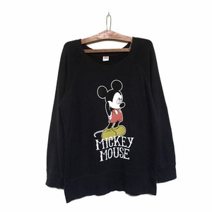 Rare! Mickey Mouse Minnie Mouse Disney Cartoon Big Logo Embroidery Crewneck Sweatshirt Jumper Pullover Spellout / Size X Large