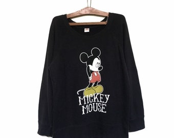 Rare! Mickey Mouse Minnie Mouse Disney Cartoon Big Logo Embroidery Crewneck Sweatshirt Jumper Pullover Spellout / Size X Large
