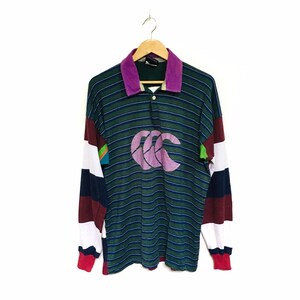 Rare! Vintage 90s Canterbury Of New Zealand Striped Big Logo Embroidery Crewneck Sweatshirt Jumper Longsleeve Pullover Spellout/ Size XLarge