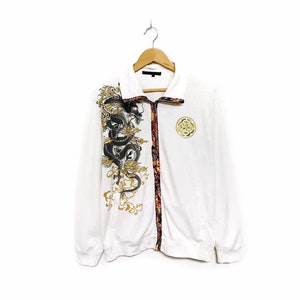 Rare! Dragon Fish Koi Sukajan Big Logo Embroidery Spellout Sweatshirt Pullover Sweater Jacket Fashion Japanese Brand Vintage Japan / Size L