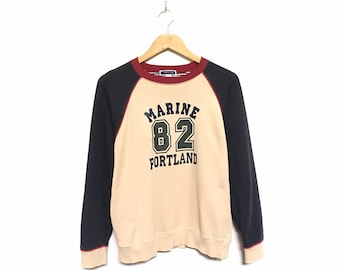 Rare! Marine 82 Portland Big Logo Embroidery Crewneck Sweatshirt Jumper Pullover Spellout Logo Vintage / Size Medium