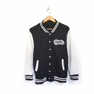 Rare! Satellite Portray Vintage Varsity Jacket Big Logo Embroidery Nice Colours Bomber Jacket Button Pullover Sweatshirt / Size Medium