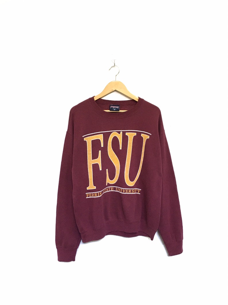 Sällsynt! Ferris State University FSU Jansport 90-tals stor logotyp Vintage rund hals tröja Tröja Pullover Stil Mode / Storlek Medium bild 1