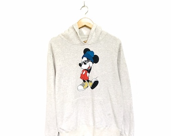 ¡Raro! Sudadera con capucha y logo grande de Mickey Mouse y Minnie Mouse de Disney, estilo vintage, talla grande.