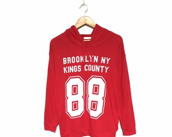 Rare! Brooklyn NY Kings County 88 Big Logo Spellout Hoodies Sweatshirt Sweater Pullover Jacket Style Fashion Streetwear / Size Medium