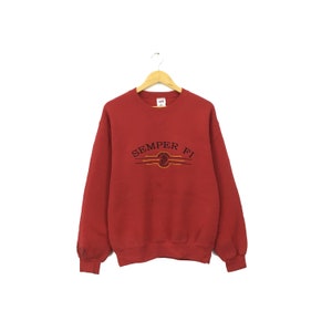 Rare! Semper FI United States Marines Soffe Vintage 90s Big Logo Embroidery Spellout Crewneck Sweatshirt Jumper Pullover Style / Size Medium