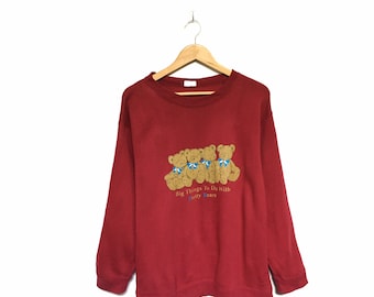 Rare! Pretty Bear Big Logo Spellout Vintage 90s Crewneck Sweatshirt Jumper Pullover Style Fashion Designer Streetwear / Size Medium