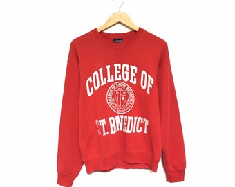 Rare! Vintage 90s Jansport College Of St Benedict University Made In Usa Big Logo Crewneck Sweatshirt Jumper Pullover Spellout / Size Medium