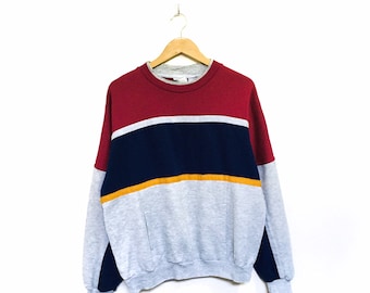 Rzadki! Bluza z okrągłym dekoltem w paski, w sportowym stylu, w stylu vintage z lat 90., modna, rozmiar L