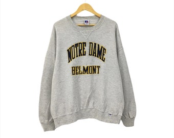 Rare! Notre Dame Belmont University Russell Athletic Vintage 90s Crewneck Sweatshirt Jumper Pullover Style Fashion Made In USA/ Size XXLarge