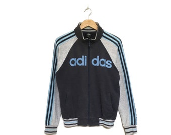 Rare! Adidas Striped Big Logo Full Zipper Sportswear Sweater Crewneck Sweatshirt Pullover Spellout Vintage 90s / Size Medium