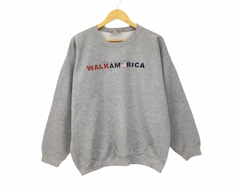 Selten ! Walk America Big Logo Spellout Rundhals Sweatshirt Pullover Pullover Pullover Stil Mode-Design Marke Hanes USA / Größe Large