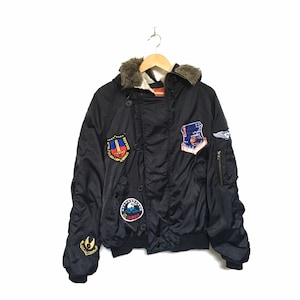 Sällsynt! Armé Amerikanska flygvapnet Amerikanskt flygvapen Flygjacka Bomberjacka Hoodies Militära märken Stor logotyp Broderi 90-tals Vintage / Storlek Stor