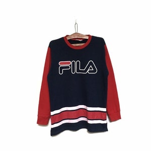 Rare! Vintage Fila Italia Big Logo Embroidery Crewneck Sweatshirt Jumper Longsleeve Pullover Spellout Logo Sportswear / Size Medium