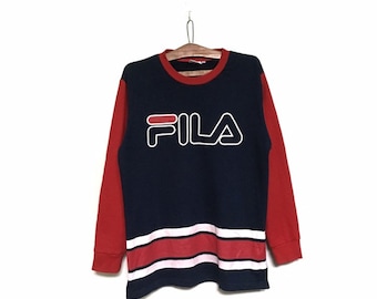 Rare! Vintage Fila Italia Big Logo Embroidery Crewneck Sweatshirt Jumper Longsleeve Pullover Spellout Logo Sportswear / Size Medium