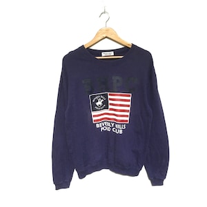 Rare! Beverly Hills Polo Club BHPC Big Logo Embroidery Crewneck Sweatshirt Jumper Pullover Spellout Vintage / Size Large