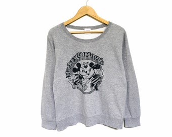 Rare! Mickey Mouse Cartoon Disney Minnie Mouse Big Logo Crewneck Sweatshirt Hoodies Jumper Pullover Spellout Style Fashion / Size Large