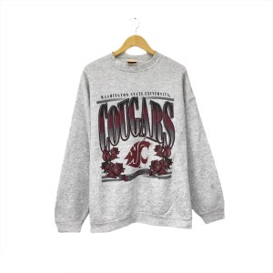 Rare! Cougars Washington State University Rose Bowl USA Vintage 90s Big Logo Spellout Crewneck Sweatshirt Jumper Pullover / Size XLarge