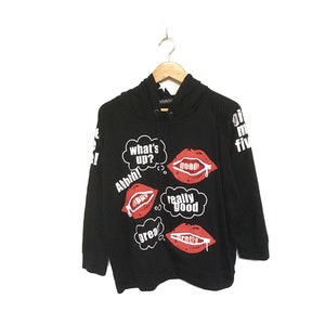 Rare! Pleinbeaute What&#39;s Up Give Me Five Big Logo Embroidery Hoodies Pullover Sweatshirt Spellout Vintage / Size X Large