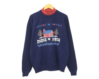 Rare! Christmas House Made In USA Vintage 90s Big Logo Crewneck Sweatshirt Jumper Pullover Style Fashion Brand / Size Large