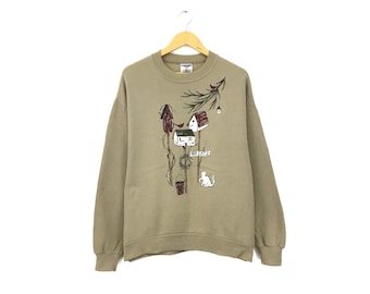 Rare! No Cats Meow Jerzees Big Logo Vintage Crewneck Sweatshirt Jumper Pullover Spellout Style Fashion Streetwear Designer / Size Large