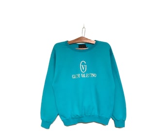 Rare! Gianni Valentino Italy Big Logo Embroidery Crewneck Sweatshirt Jumper Pullover Spellout Vintage Designer Style Fashion / Size Medium