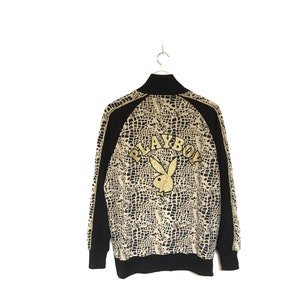 Rare! Playboy Leapord Big Logo Embroidery Full Zipper Jackets Sweaters Sweatshirt Pullover Vintage 90s / Size Large