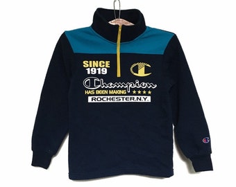 Selten ! Vintage 90er Jahre Champion Big Logo Embroidery Half Zip Crewneck Sweatshirt Pullover / Streetwear Sportswear / Größe X Small
