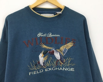 Wildlife Field Exchange Eagle Big Logo Embroidery Spellout Vintage 90s Crewneck Sweatshirt Jumper Pullover Style Fashion Rare Size XLarge