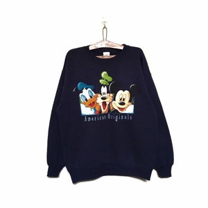 Raro! Felpa girocollo con logo grande Donald Duck Daisy Disney American Originals degli anni '90, maglione pullover Topolino / Taglia grande
