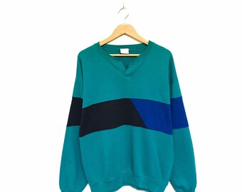 Rare! Vintage Striped Crewneck Sweatshirt Jumper Pullover Plain Sweatshirt Style Fashion Hip Hop Streetwear / Size Large