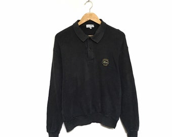 ¡Raro! Sudadera vintage de los 90 de Lacoste Club con pequeño logo bordado y cuello redondo, estilo jersey, con botones / Talla mediana