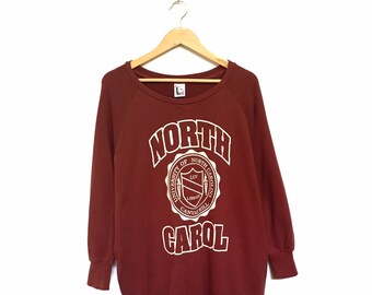 Rare! University Of North Carolina Canvas Hill Drastic Slimming Big Logo Spellout Vintage Crewneck Sweatshirt Jumper Pullover/ Size XXLarge