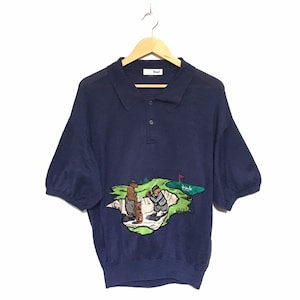 Rare! Pringle Of Scotland Golf Big Logo Embroidery Spellout Vintage Collar Button Crewneck Sweatshirt Jumper Pullover Fashion / Size Medium