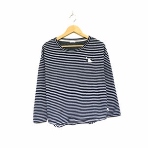Rare! Persodea Cat Pocket Striped Vintage Crewneck Sweatshirt Jumper Pullover Spellout Style Fashion Streetwear Designer / Size Medium