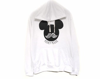 ¡Raro! Sudadera con capucha de cuello redondo con logo grande de Mickey Mouse de Disney / Diseñador Disney Minnie Mouse / Talla grande