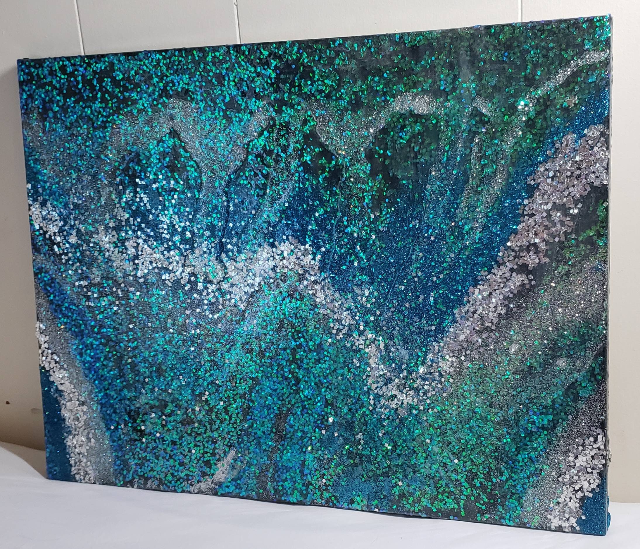 Epoxy Resin Pour Painting with Blue Silver and Etsy