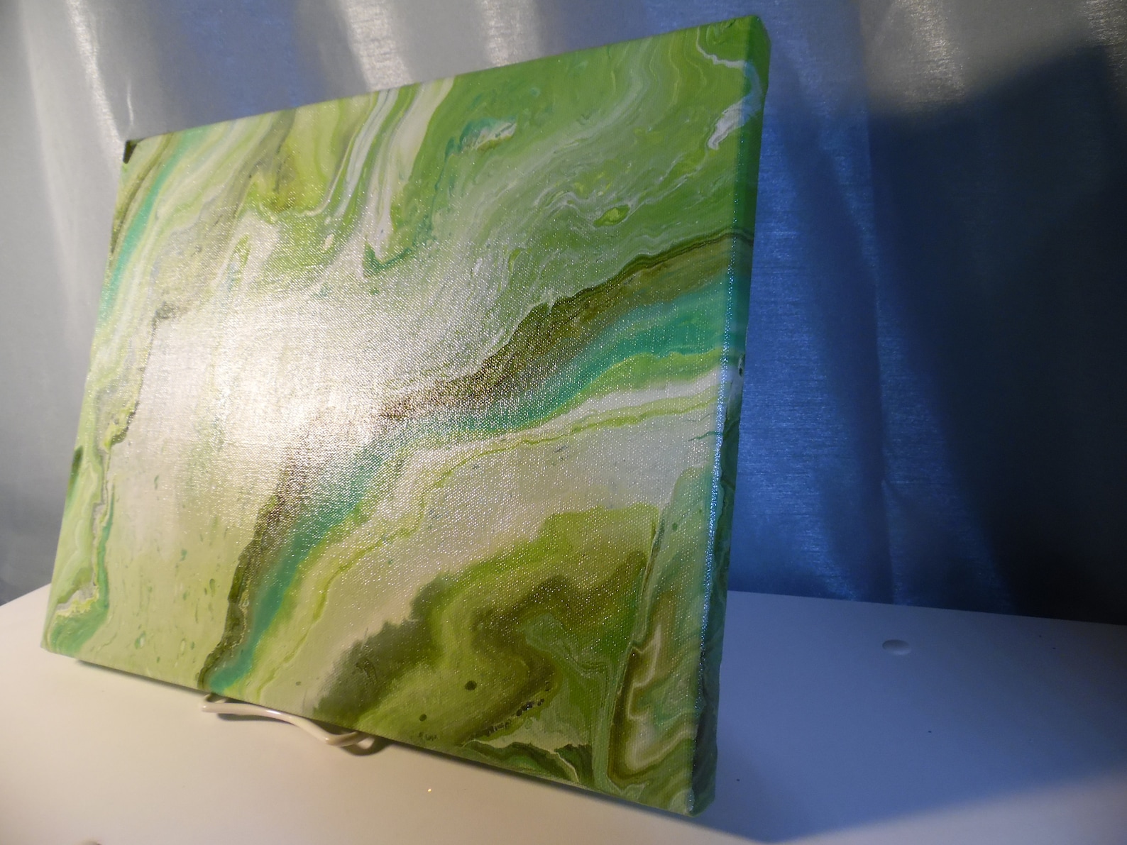 Large Green Abstract Acrylic Fluid Pour Painting Etsy