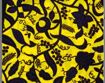 YP11  priced per yard yellow Royal purple Leaves African Fabric/African Wax print/ Ankara for Sewing/African Decor/Throw pillows/art