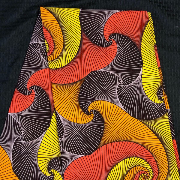 MC1 Tela africana cortada a tamaño naranja marrón amarillo / rojo multicolor remolino Cera impresión / tela kente / Material / envoltura de cabeza