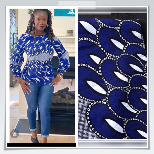 A1287 tela africana cortada a tamaño azul y blanco peacock Design African Wax print/ Ankara / Sew Dress / african table napkins / ho