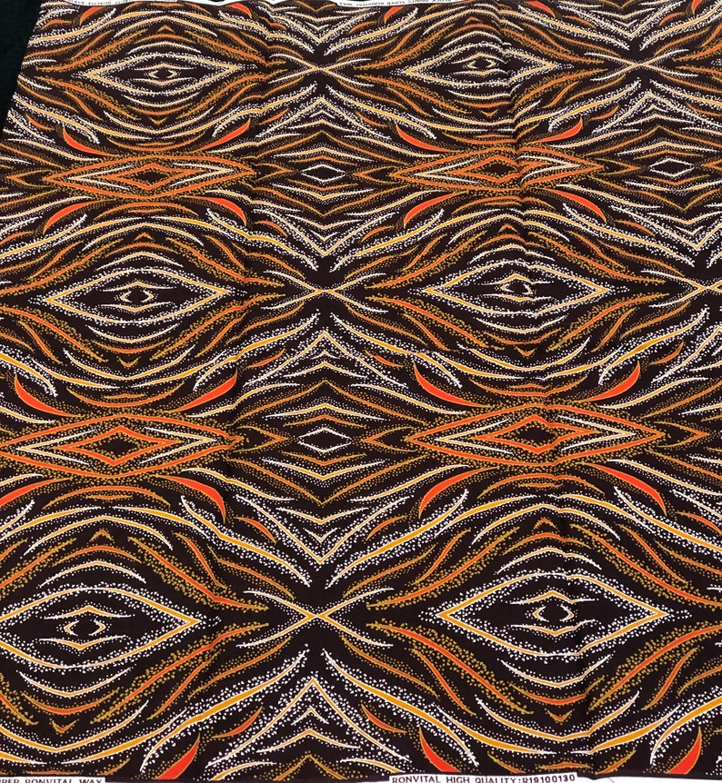 BRN1 african fabric per yard orange brown beige eye kente Wax print kente cloth Materialhead wrap